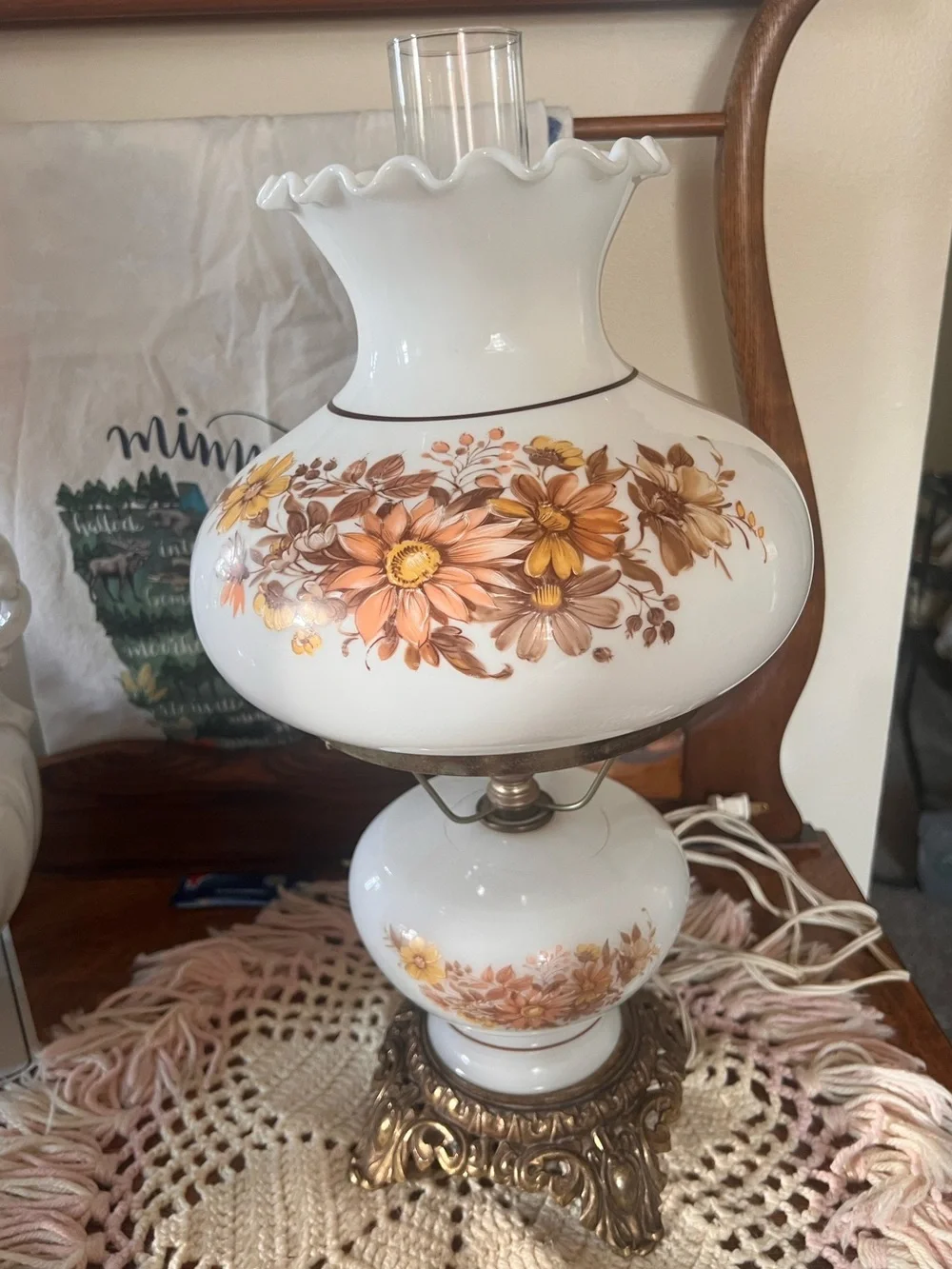 Vintage Hurricane Portable Lamp. Milk Glass